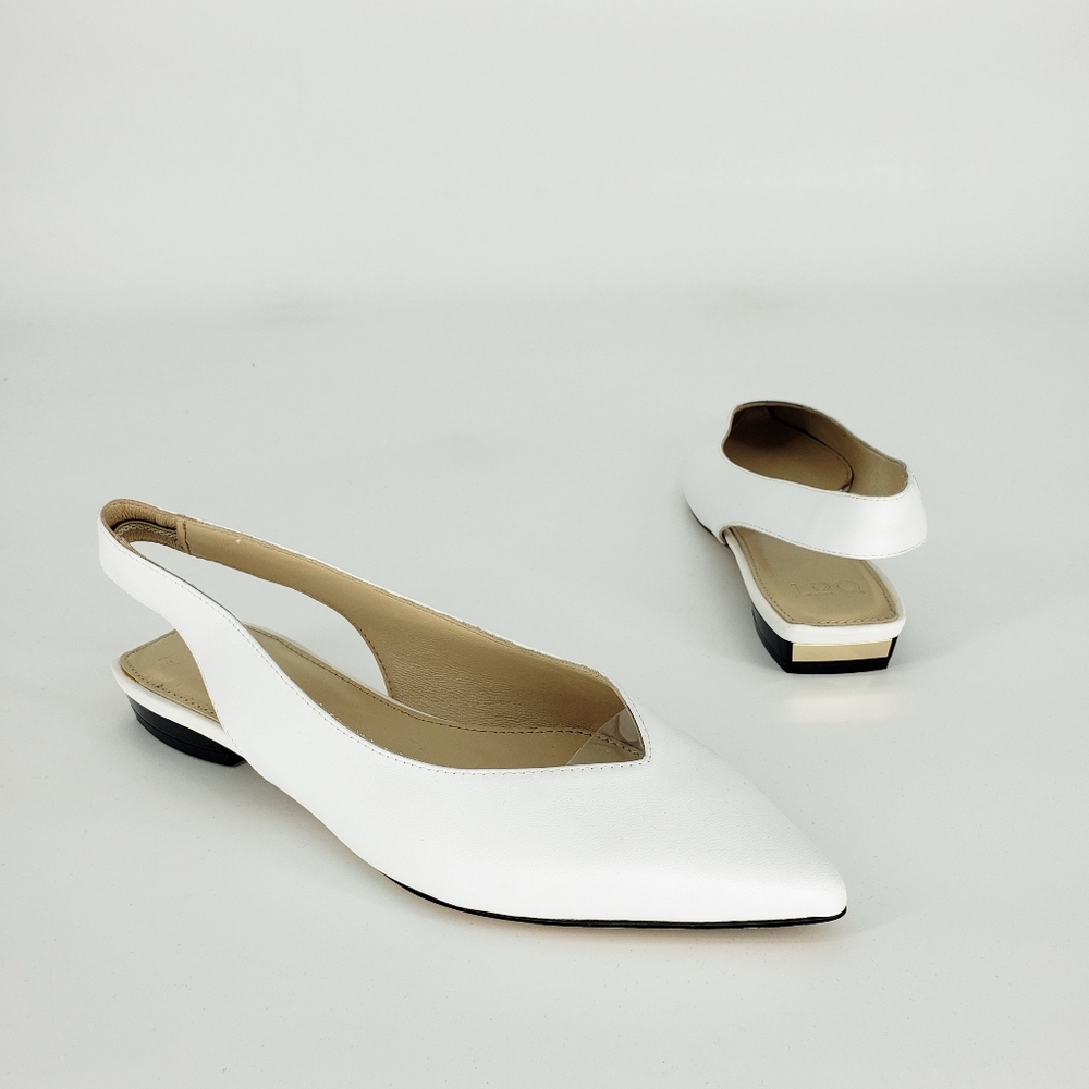 LoQ Slingback Pointed Toe Flats in White
